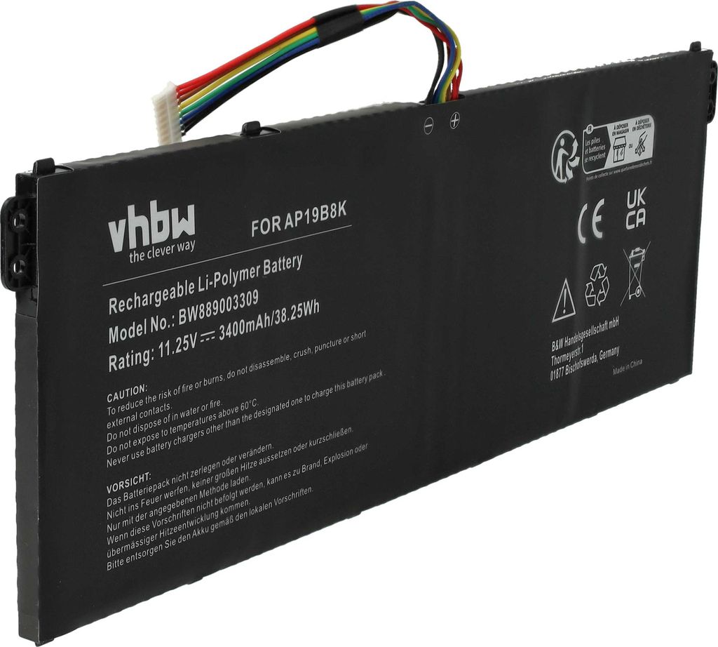 vhbw Akku kompatibel mit Acer Aspire 5 A515-56-77SX, A515-56-58N1, A515-56-710M, A515-56-752X, A515-56-73AP Notebook (3400 mAh, 11,25 V, Li-Polymer)