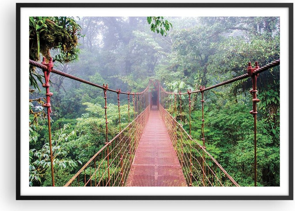 Gerahmtes Poster - Schwarzer Rahmen - Brücke ausgesetzt Costa Rica - 100x70 cm - Wand Bild - Wanddeko - Wandbilder - Kunstposter - Wandposter - Bi...
