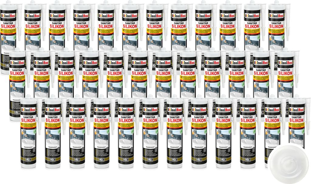 Isolbau Sanitär Silikon 36 x 300 ml Transparent - Hochelastischer Silikon-Dichtstoff für Abdichtungen & Fugen – Schimmelresistent, wasserdicht ...