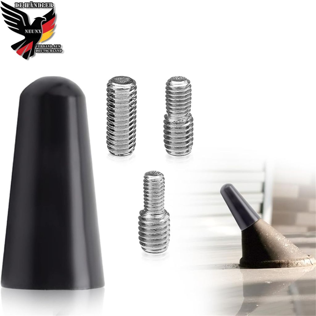 3cm Autoantenne Kurz Stab Stabantenne Dachantenne Universal Alu TPU Antenne Auto KFZ Dach 16V AM FM DAB Radio mit 3 Adapter M4 M5 M6 Gewinde