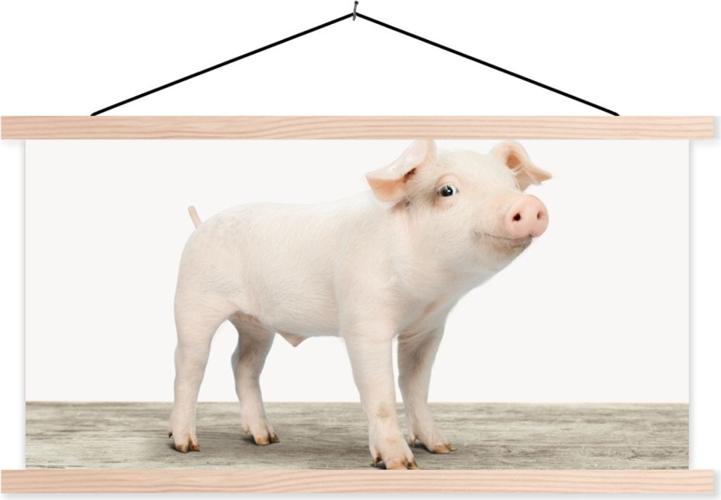 MuchoWow Textilposter Ferkel - Groß - Tiere - Rosa - Jungen - Mädchen - Kinder 120x60 cm mit holzfarbenen Rahmen - Klemmleiste