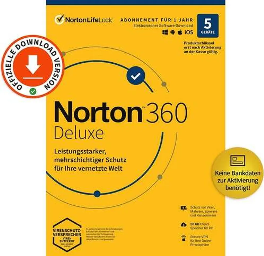 Norton 360 Deluxe pour 5 périphériques - Licence 1 an ESD NON-ENR