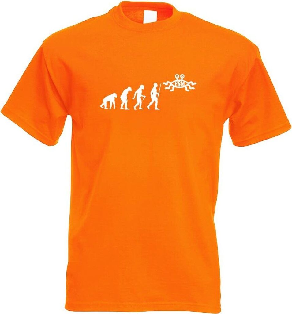 Kiwistar - T-Shirt - orange - FSM Religion Evolution Motiv Bedruckt Funshirt Design Print - mit Motiv Bedruckt - Funshirt Design - Sport - Freizeit...