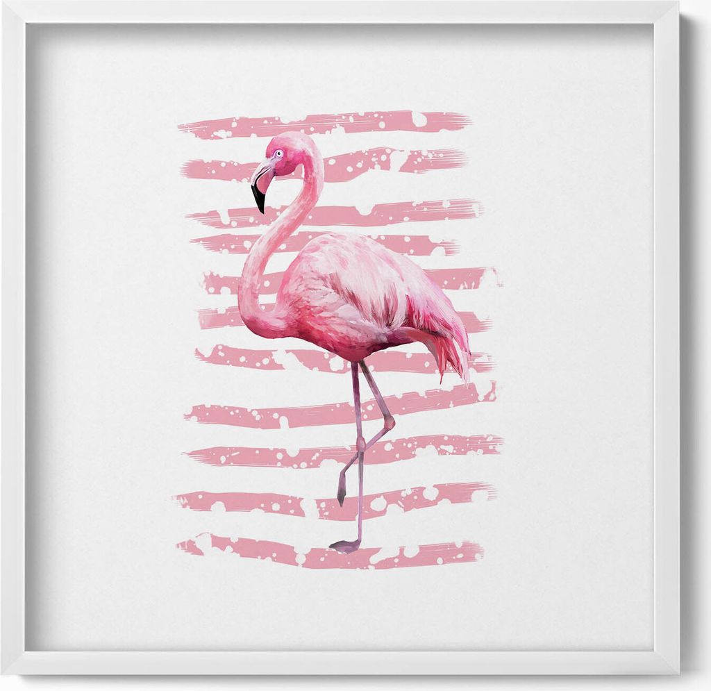 Flamingo– Wandbild mit Rahmen – Gerahmtes Bild – Wanddekoration – 50x50 cm – Weiß Rahmen