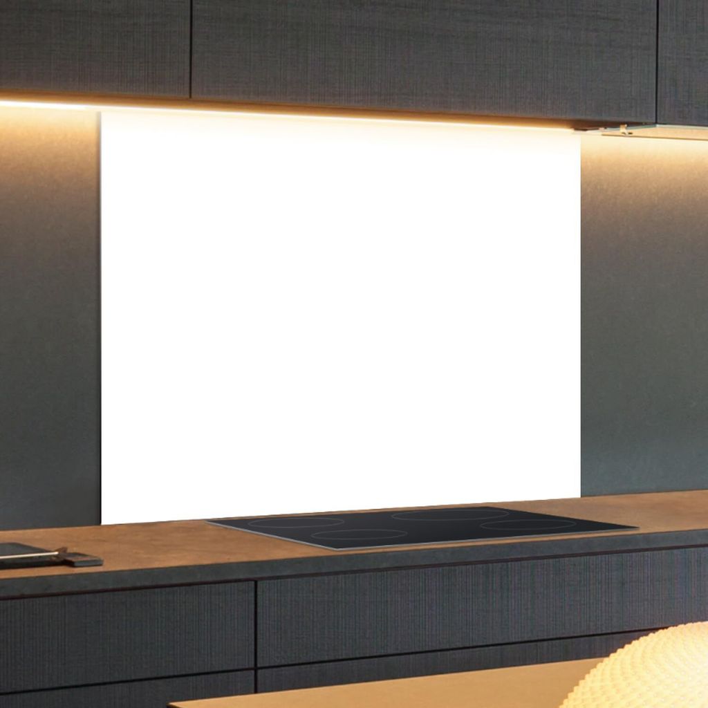 RUECKWAND24 Küchenrückwand aus Glas 80 x 60 cm Wandverkleidung Uni-Farbe Weiß Wandschutz Spritzschutz Küchenrückwand Pfannenspritzschutz Rück...