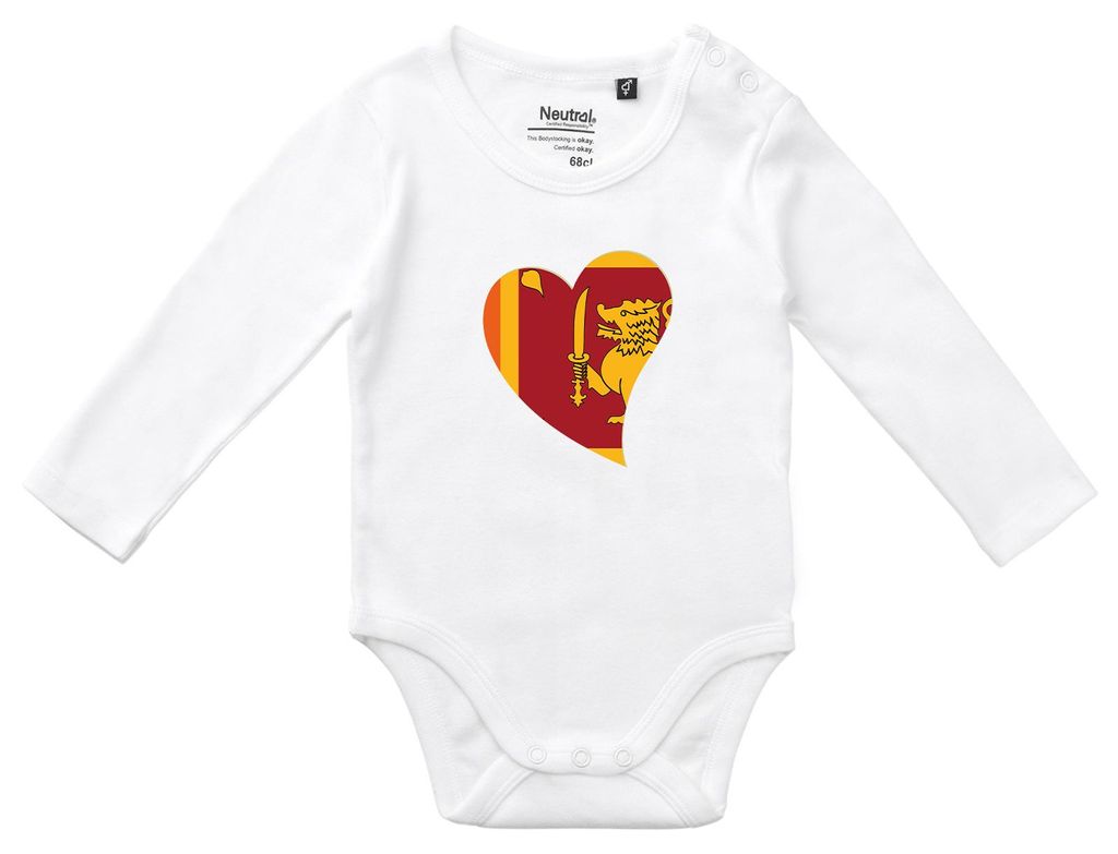 Huuraa Baby Body Sri Lanka Flagge Herz 80 White Baumwolle Fairtrade Langarmbody Geschenkidee