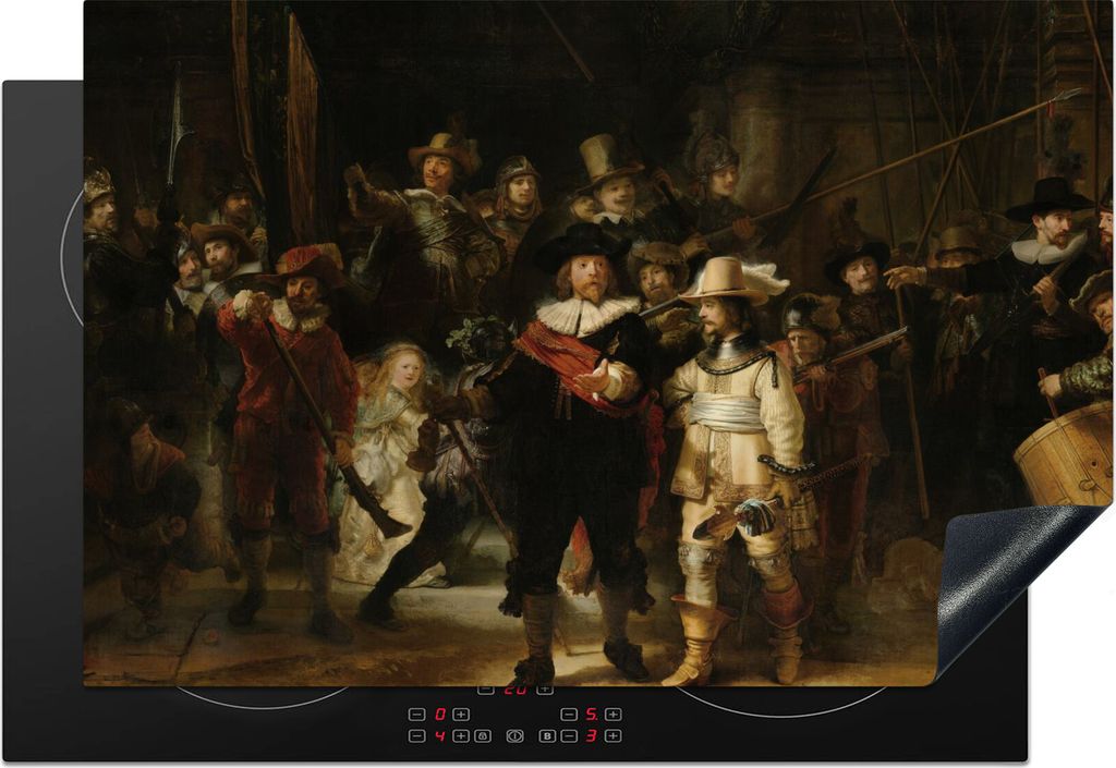KitchenYeah Herdabdeckplatte Die Nachtwache - Kunst - Alte Meister - Rembrandt , 76x51cm, Küche Deko, Glaskeramikfeld Herdabdeckung, Abdeckplatt...