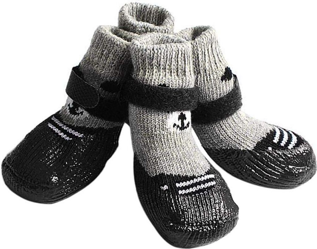 Anti-Rutsch-Hundesocken, wasserdichte Hundestiefel, Haustierschuhe aus Baumwolle, Pfotenschutz für den Innenbereich (Schwarz) S
