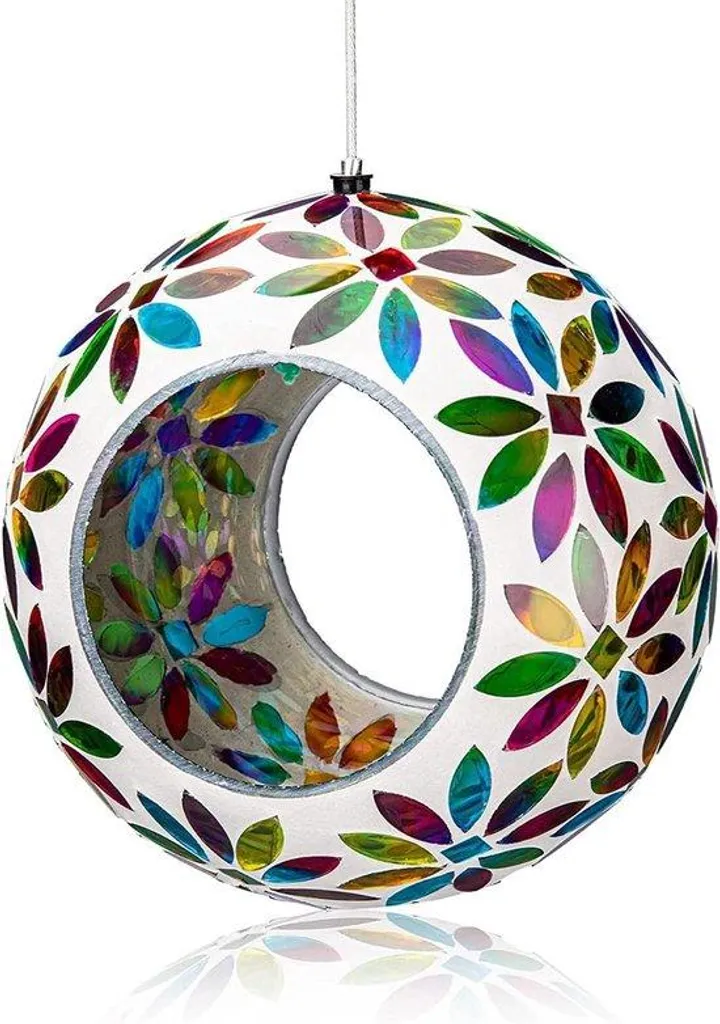 Mangeoire oiseaux verre blanc 17 cm, idéal pour balcon et petit jardin