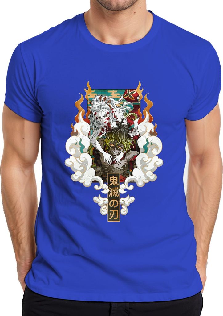 鬼滅の刃 Daki Gyutaro Dämonen Zwillinge Fan Geschenk Anime Manga Herren T-Shirt, Blau, XXL
