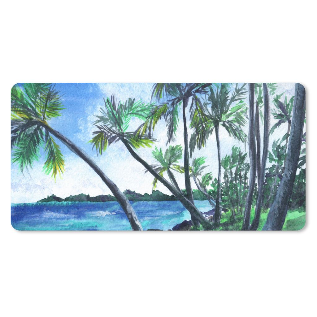 MuchoWow Schreibtischunterlage Palme - Wasser - Himmel 80x40 cm - XXL Mauspad - Gaming Mauspad
