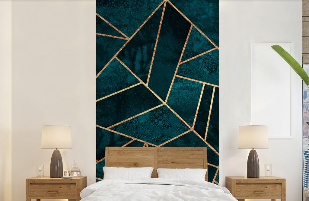 MuchoWow Fototapete für Wohnzimmer oder Schlafzimmer Wandtapete Vinyl Motivtapete Steine - Gold - Luxus - Muster - Abstrakt - 120x240 cm - Hinte...