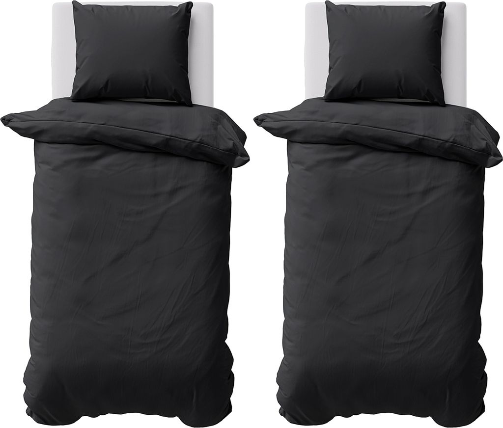 Bettwäsche 135x200 cm Bettbezug 100%Baumwolle Renforce Einfarbig Bettgarnitur Set Schwarz 4 teilig
