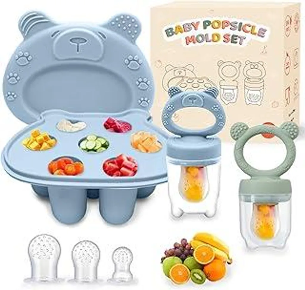 Succhiatore Frutta Neonato Silicone 6+ Mesi | Set 2+1 Blu/Verde
