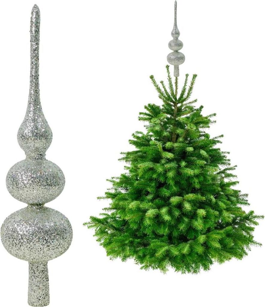 Silberne Christbaumspitze - Glitzer Christbaumspitze 34 cm