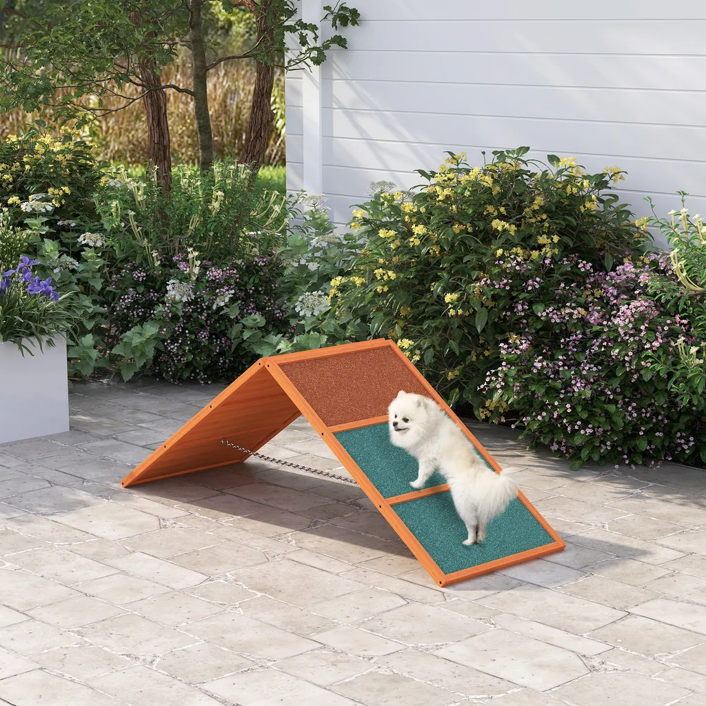 PawHut ponte di agilità per cani attrezzatura di agilità per cani con ponte pieghevole, superficie antiscivolo regolabile in altezza attrezzatura di agilità per giardino, 173 x 59 x 66 cm, arancione - 2