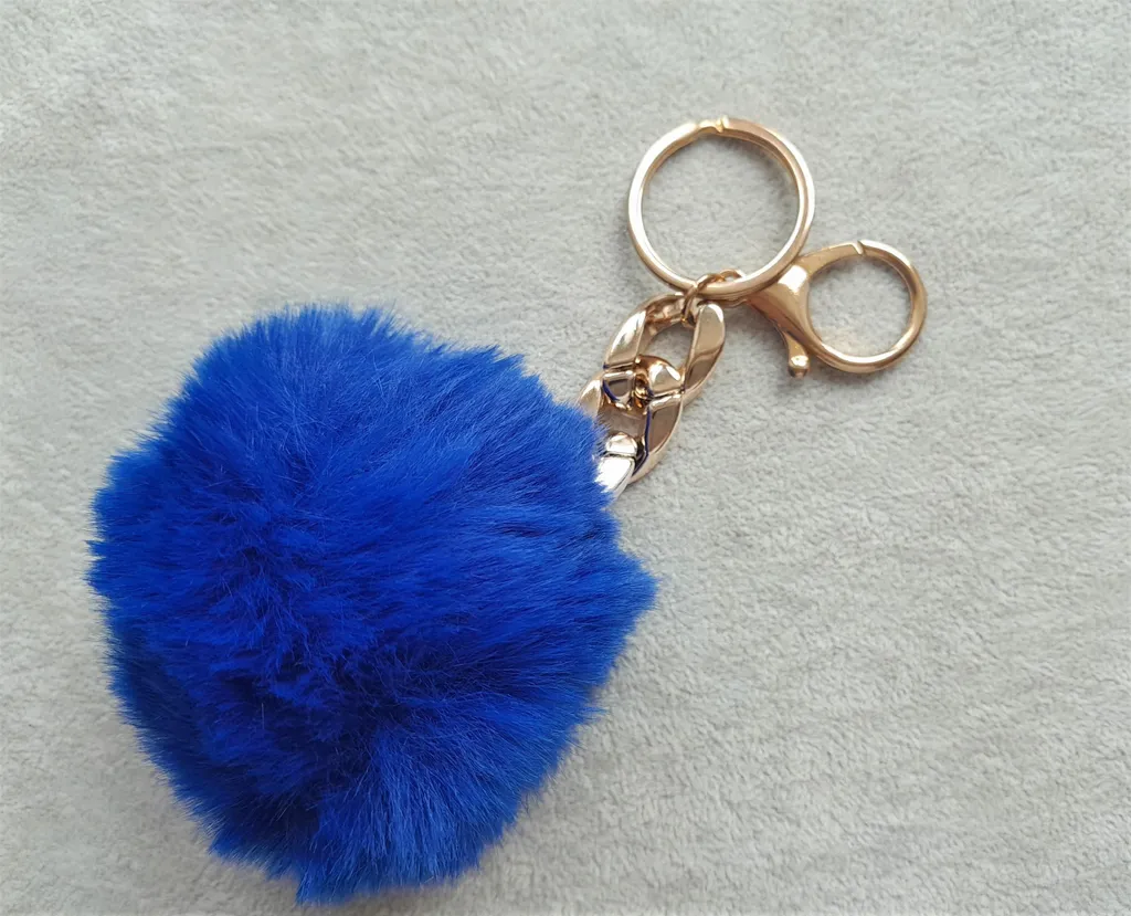 Portachiavi Pelliccia Blu Navy Pompon e Catena Oro - Accessorio Luxury - 2