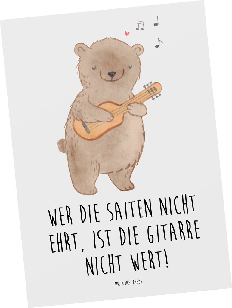 Mr. & Mrs. Panda Postkarte Gitarre Wert - Weiß - Geschenk, Musik, Liebe, Fotokarte, Lernen, Ansichtskarten, Ansichtskarte, Musiker, Postkarten, Gr...