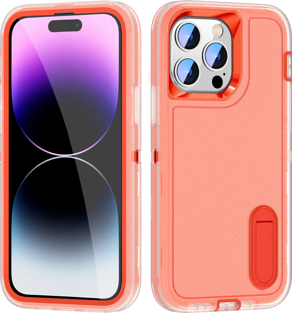 Custodia per iPhone 14 Pro Max Custodia protettiva ibrida antiurto a tre strati con supporto Arancione