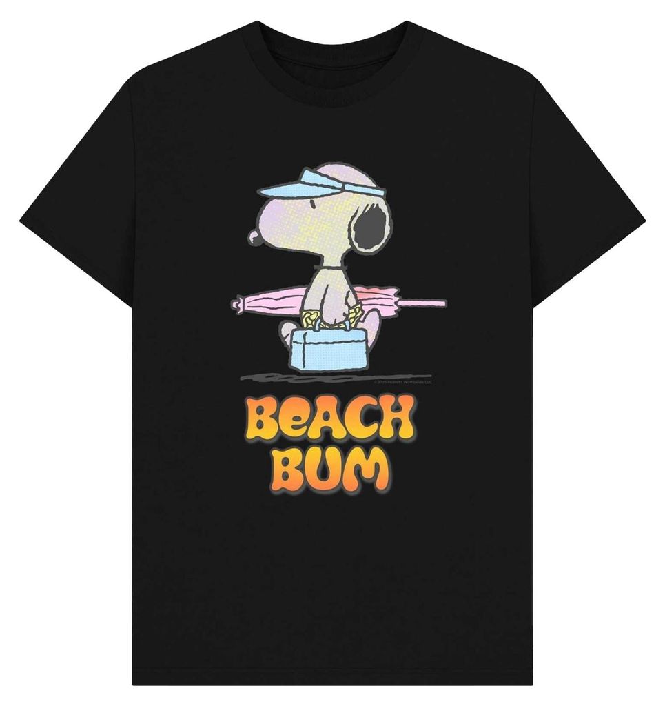 Peanuts - "Beach Bum" T-Shirt für Herren/Damen Uni, Sommer PN2273 (XL) (Schwarz)