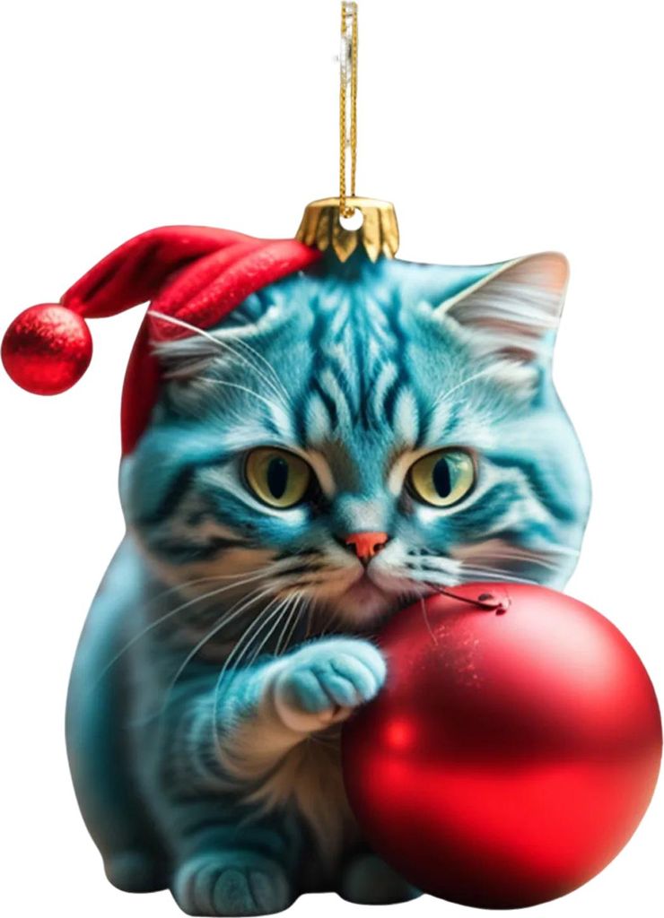 Weihnachtskatzen-Ornamente, Acrylkatzen mit Weihnachtsmannmütze, Anhänger, süße Cartoon-Katzen, Kugelornament, 2D, flaches Kätzchen, Weihnacht...