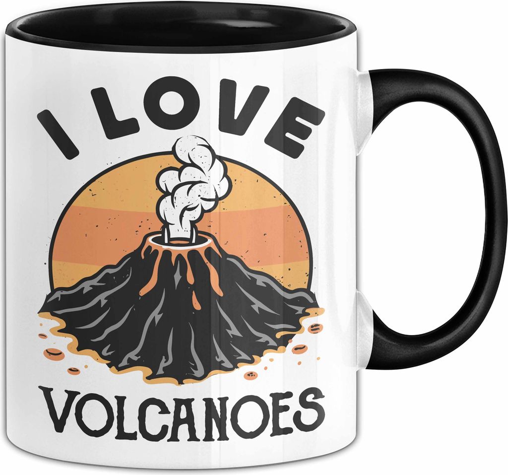 Vulkan Liebhaber Tasse Geschenk I Love Volcanoes Becher (Schwarz)
