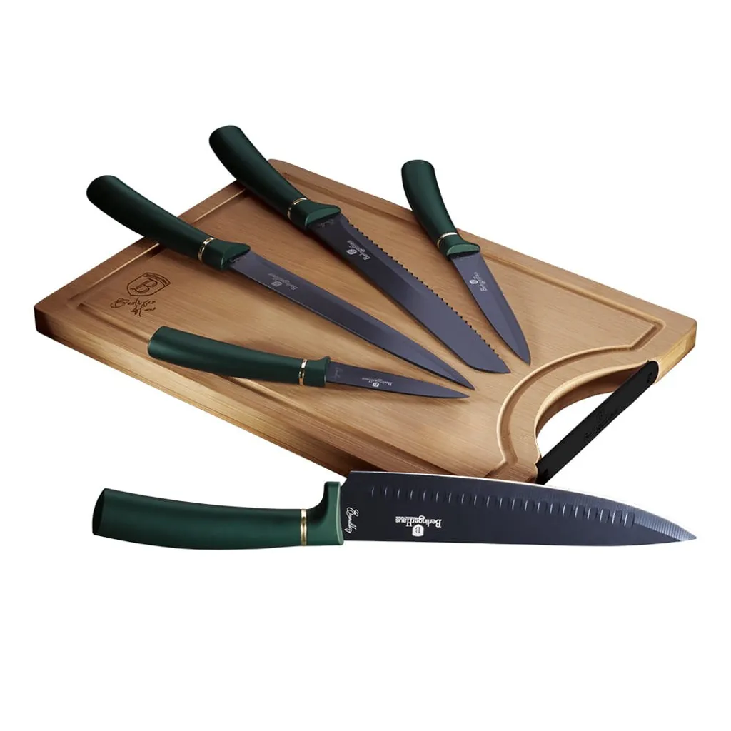 Berlinger Haus Emerald 8923: Set 5 Coltelli con Tagliere in Bambù