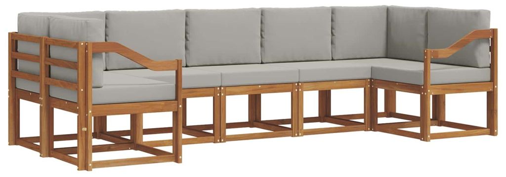 vidaXL Outdoor-Sofagarnitur mit Kissen 7 pcs Natürlich und Hellgrau