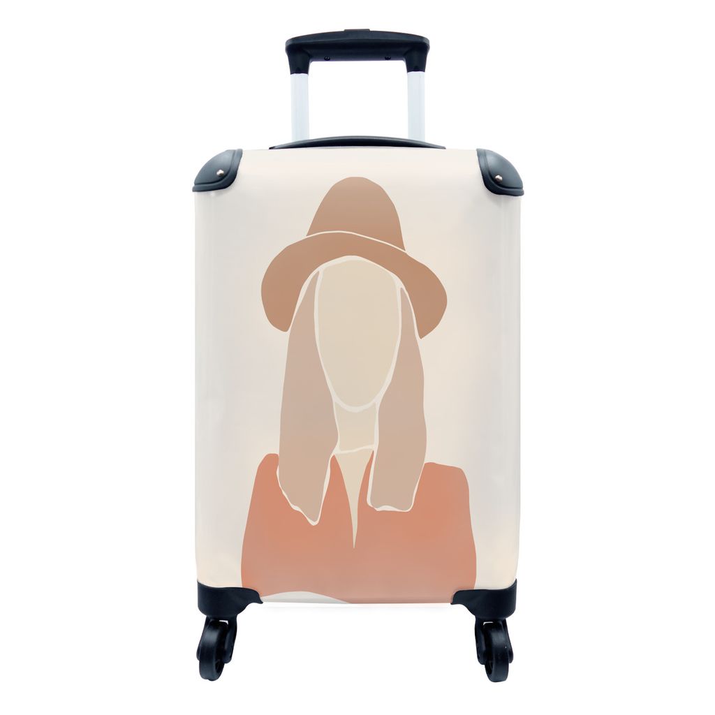 MuchoWow Koffer Handgepäck Trolley Rollkoffer Kleine Reisekoffer mit 4 Rollen - Pastell - Frau - Braun - Cabin Size < 55x40x23 cm & 55x40x20 cm ...