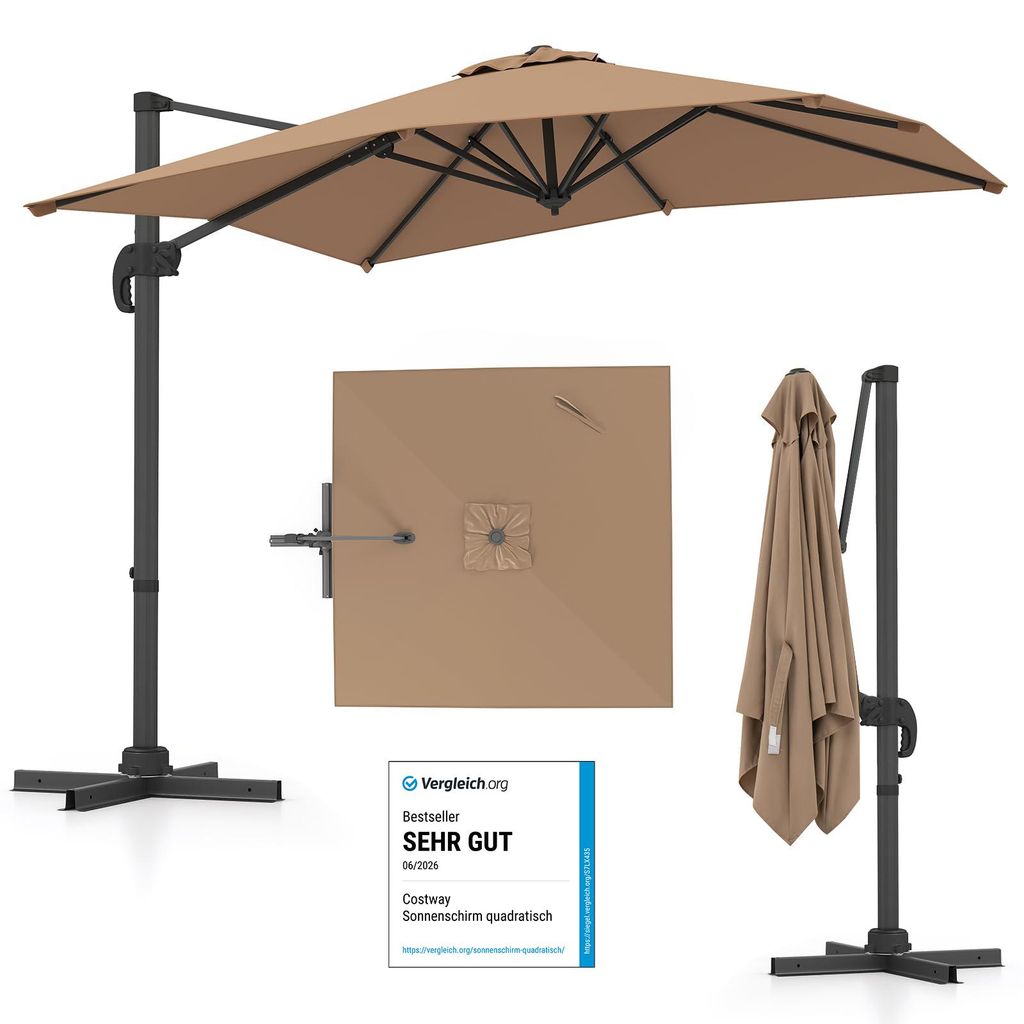 COSTWAY slnečník obdĺžnikový 250x250 cm, veľký konzolový Obrázok produktu 