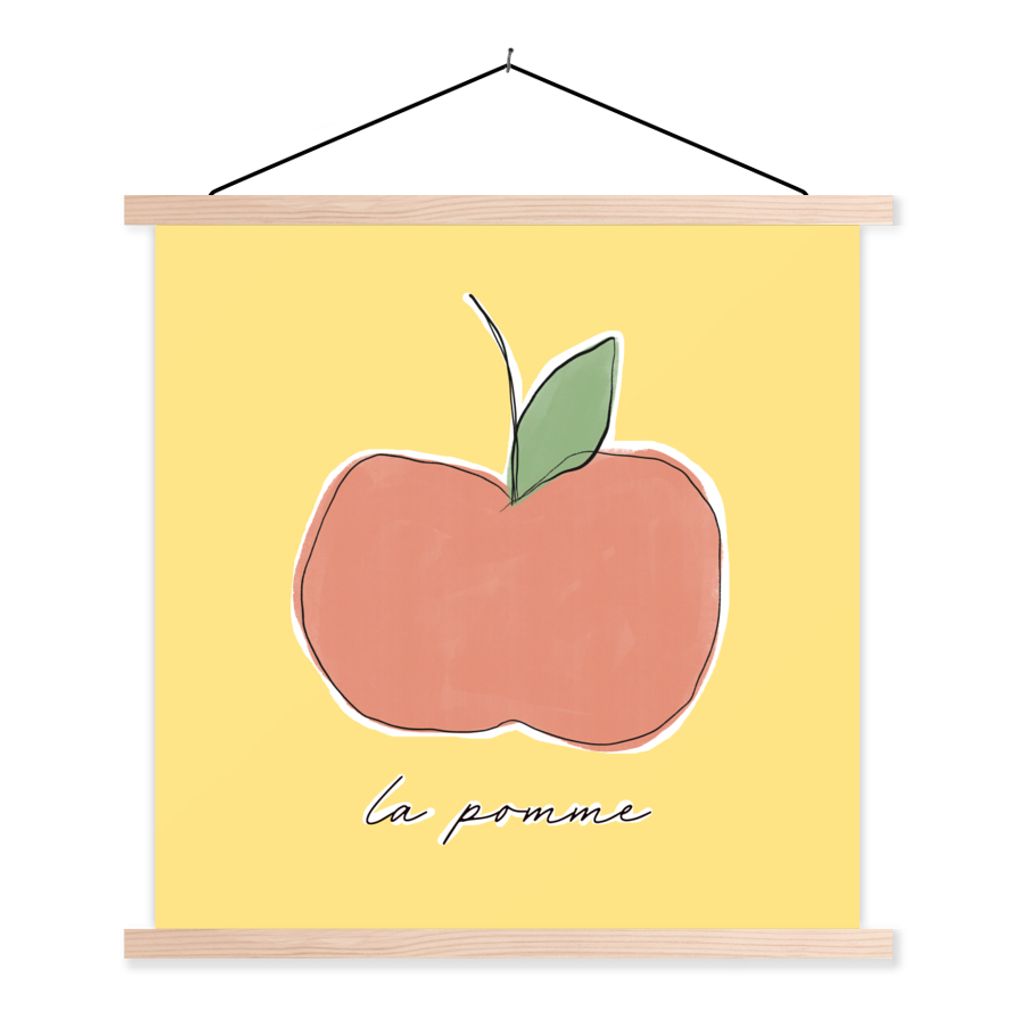 MuchoWow Textilposter Apfel - Obst - Text 40x40 cm mit holzfarbenen Rahmen - Posterleiste