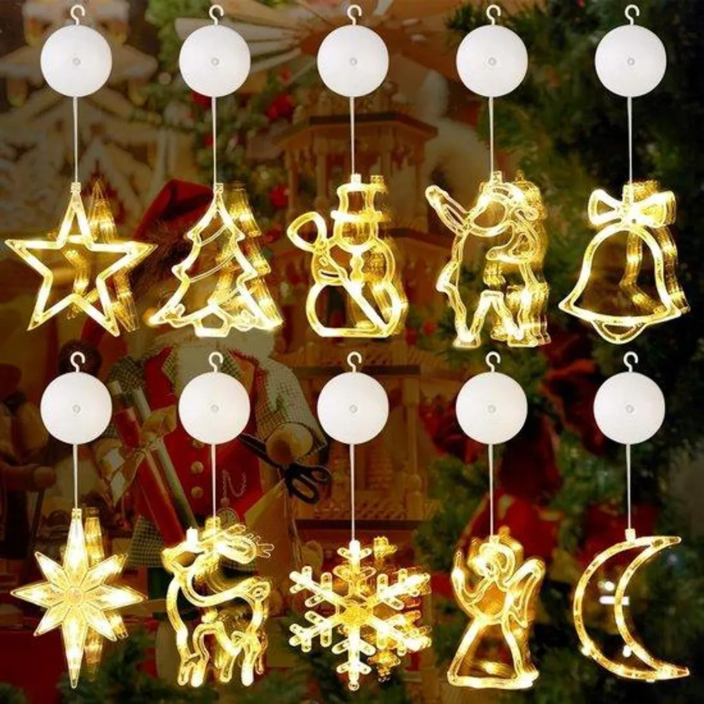 Guirlande lumineuse de Noël LED pour fenêtres - Lot de 10 Blanc Chaud
