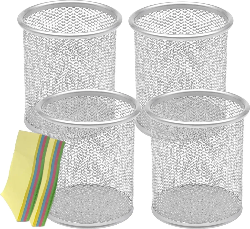 Porte-stylos pour Télétravail et Bureau Pro - Set de 4 Pièces Argent