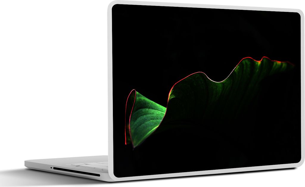 MuchoWow Laptop Aufkleber Sticker Cover Ein tropisches Blatt mit roten Rändern auf schwarzem Hintergrund 25x18 cm - Laptop-Deko