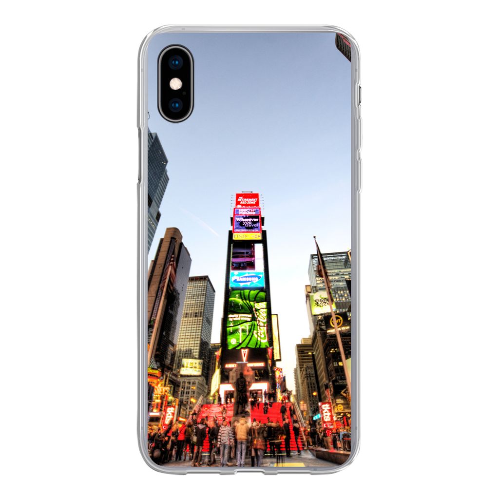 MuchoWow Handyhülle Schutzhülle Hülle für iPhone Xs New York - Nacht - Platz Silikon Softcase Handy Hülle - Handytasche