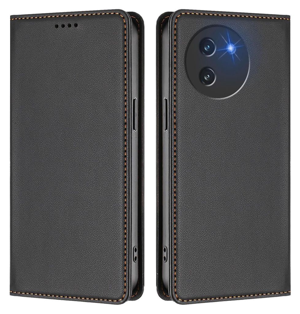 Handyhülle für Doogee Note 59 /Note 59 Pro, Kunstleder Klapphülle Stoßfeste Magnetische Hülle mit Ständer Schwarz