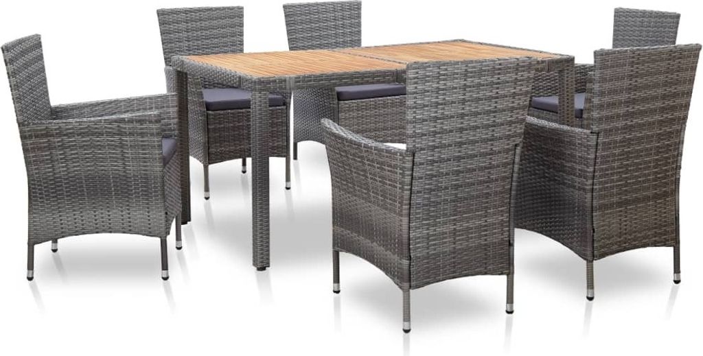 The Living Store 7-tlg. Garten-Essgruppe mit Auflagen Poly Rattan Grau