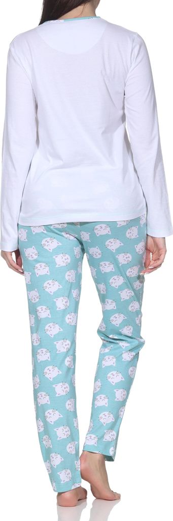Normann Damen langarm Schlafanzug Pyjama mit niedlichen Katzenmotiv – auch in Übergröße ; flieder , 60