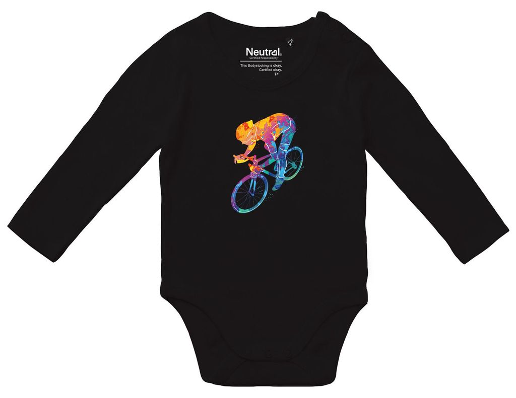 Huuraa Baby Body Radsport bunte Silhouette 62 Black Baumwolle Fairtrade Langarmbody Geschenkidee