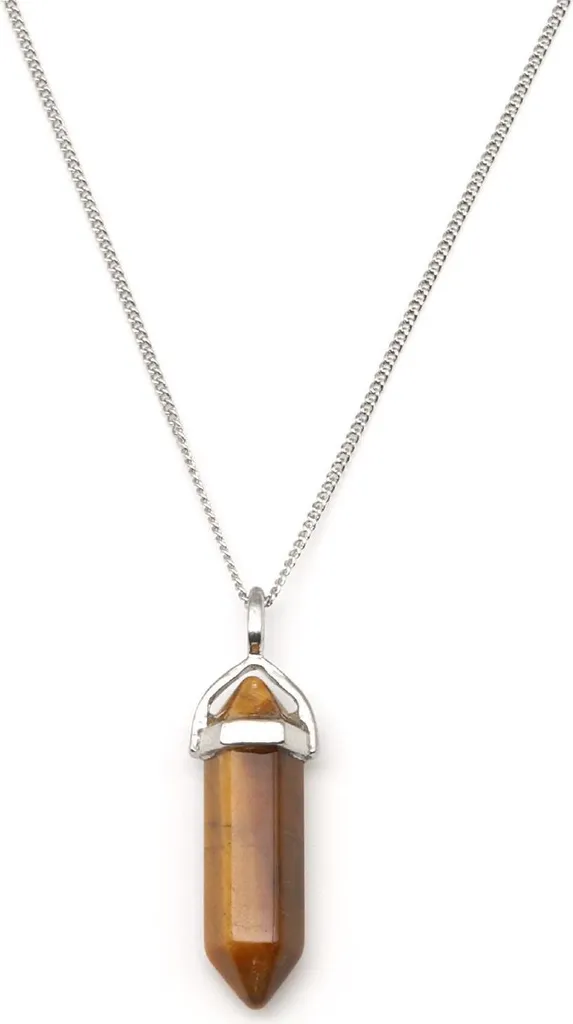 Collier en pierre œil-de-tigre naturelle avec pendentif cristal brun doré
