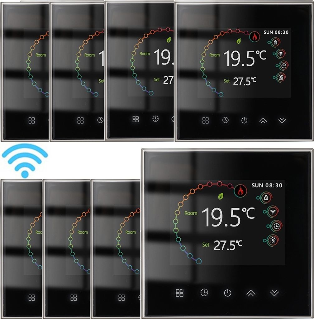 8X WiFi Digital LCD Thermostat, Woechentlich programmierbare Raumthermostat fuer 5A Warmwasserbereitung, Touch-Steuerung/Mobile APP/Sprachsteuerung...