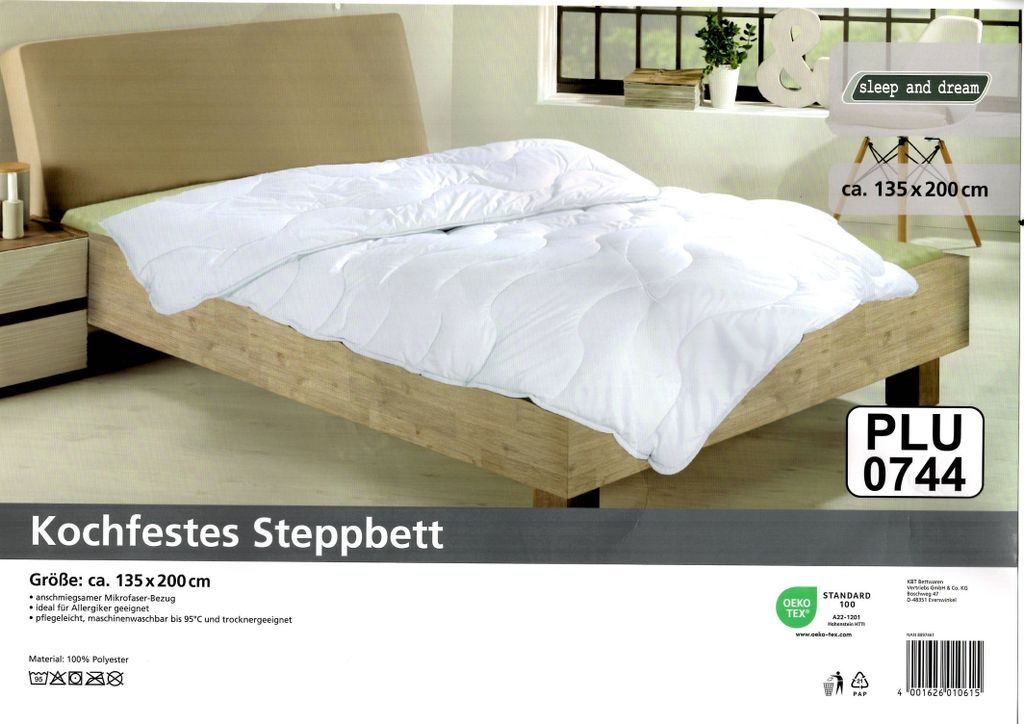 Kochfestes Steppbett 135 cm x 200 cm Mikrofaser Allergiker geeignet