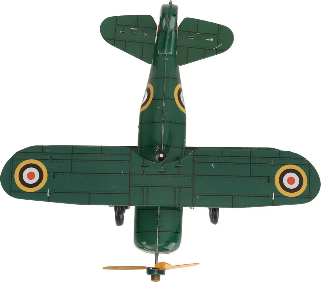 Figurine avion à remontoir rétro en tôle sérigraphiée jaune Série B - 3