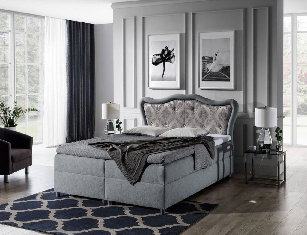 Boxspringbett 180x200 GURI - blaugrau + GRATIS Matratzenauflage