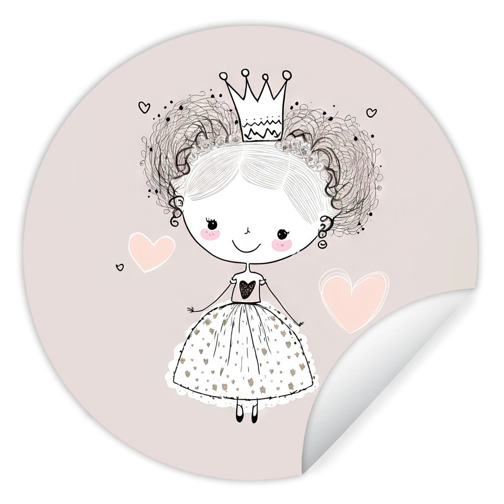 MuchoWow Runde Wandtattoo - Wandsticker Tapete Aufkleber Prinzessin - Kinder - Mädchen - Krone - Kleid Ø 30 cm Selbstklebend und Repositionierb...