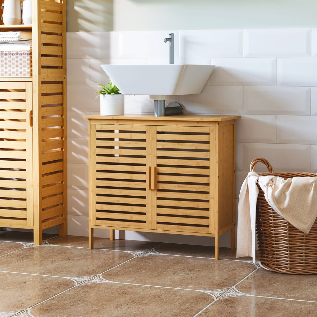 Kleankin Badezimmer-Waschtischunterschrank aus Bambus,
