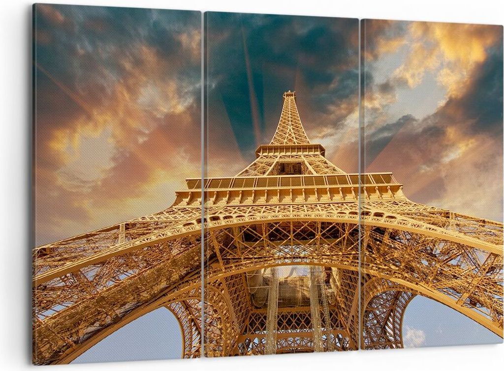 Bild auf Leinwand - Leinwandbild - Eiffle Architektur Paris - 105x70cm - Wand Bild - Wanddeko - Leinwanddruck - Bilder - Kunstdruck - Wanddekoratio...
