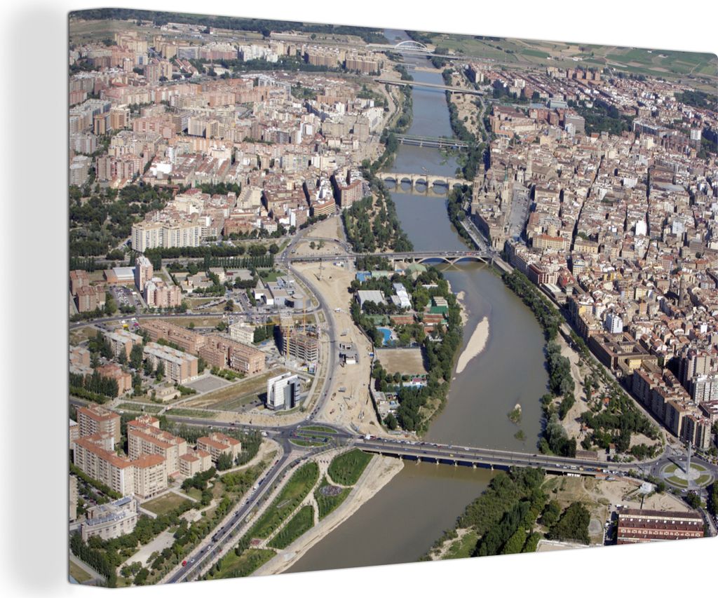 OneMillionCanvasses - Leinwandbilder - 140x90 cm, Fluss Ebro durch Zaragoza in Soanje, Wandbilder Kunstdruck Wanddekoration - Foto auf Leinwand -...