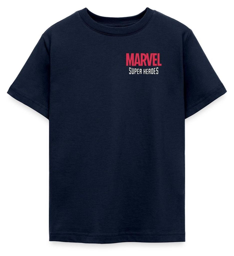 Spreadshirt Avengers Marvel Superhelden Chest- Und Backprint Teenager T-Shirt, 152/164 (12-14 Jahre), Navy