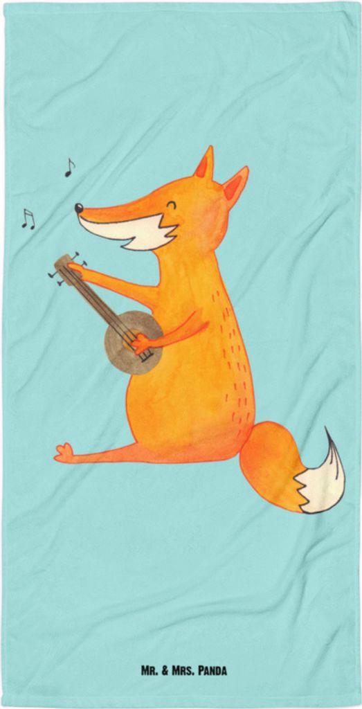 Mr. & Mrs. Panda Strandtuch Fuchs Gitarre - Türkis Pastell - Geschenk, Badelaken, Sängerin, Singen, Musik, Badehandtuch, Handtuch, Duschtuch, Opt...